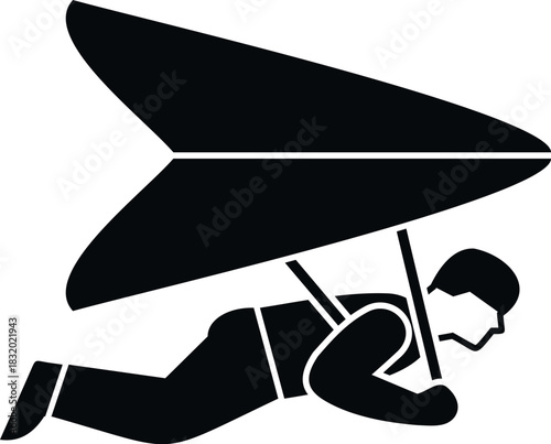 Hang glider flying an extreme sport activity, isolated on a white background