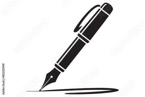 Flat fountain pen icon black silhouette vector illustration isolated on a clear background
