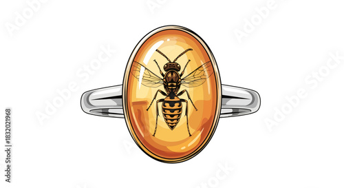 Exquisite insect embedded in amber gem ring, presented with artistic elegance and modern design