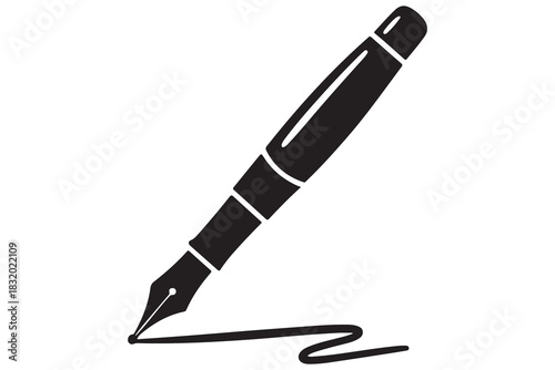 Flat fountain pen icon black silhouette vector illustration isolated on a clear background
