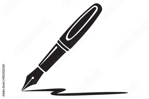 Flat fountain pen icon black silhouette vector illustration isolated on a clear background
