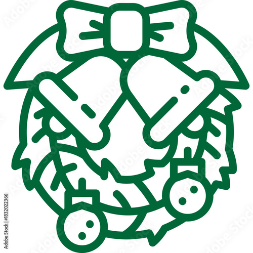 christmas floral garland decorative line icon