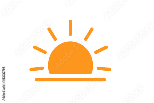 Bright orange sun rising above the horizon with rays illuminating the morning sky in a clear atmosphere