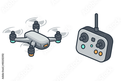 Drone and controller on a white background ready for an aerial adventure