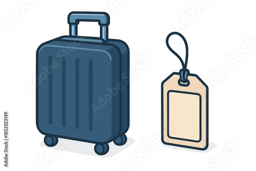 Stylish suitcase with a blank luggage tag ready for travel adventures and vacation plans