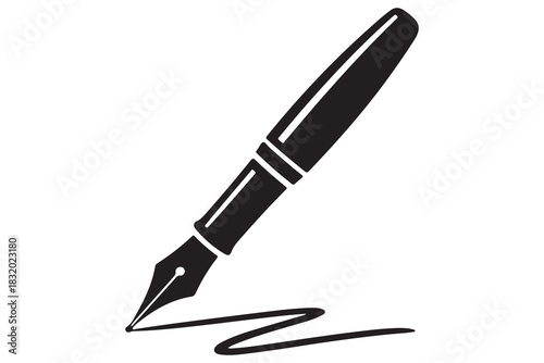 Flat fountain pen icon black silhouette vector illustration isolated on a clear background
