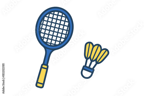 Badminton racket and shuttlecock on a white background for sports enthusiasts and players