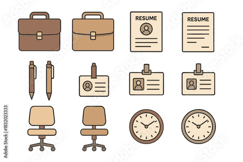 Various office supplies and documents organized in a simple, modern layout for job applications and professional settings