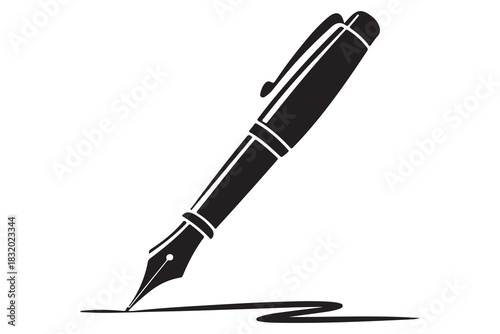 Flat fountain pen icon black silhouette vector illustration isolated on a clear background
