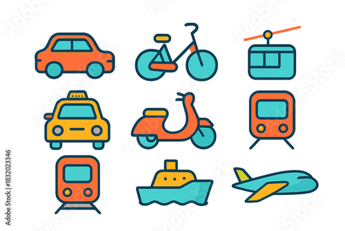 Various modes of transportation showcased in a colorful flat design layout