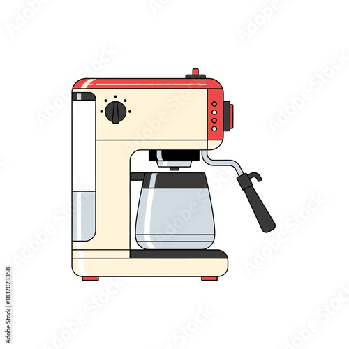 Illustrated coffee maker with vintage design elements for kitchen appliance promotions