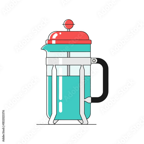 Vibrant french press illustration with bold lines and bright colors for stylish coffee brewing