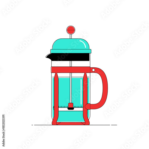 Stylized french press illustration with bold colors ideal for cafe promotions