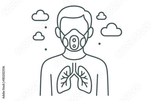 Respiratory health awareness design featuring a person with a mask and lungs illustration