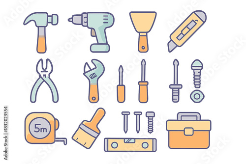 Various hand tools arranged neatly on a light background for home improvement and repair work