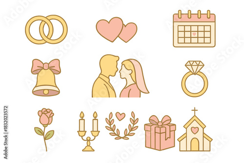 Romantic wedding symbols representing love and commitment for celebration and planning