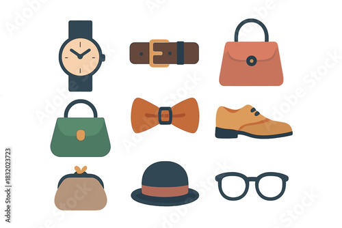 Unique collection of stylish accessories including handbags, shoes, and jewelry arranged aesthetically on a flat surface