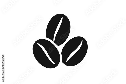 Coffee beans in black and white, showcasing the natural shape and texture of three beans