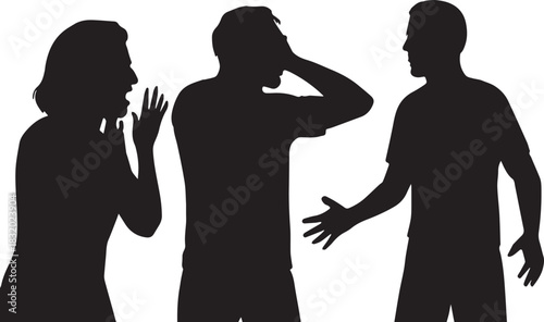 "Silhouette of People Arguing – Emotional Conflict and Body Language Illustration"