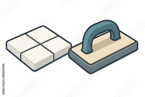 Four tile pieces and a flat tool for smoothing surfaces displayed on a light background