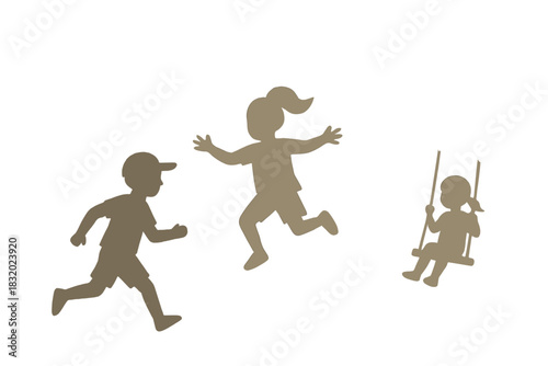 Children playing outdoors in a park on a sunny day enjoying swings and running around joyfully