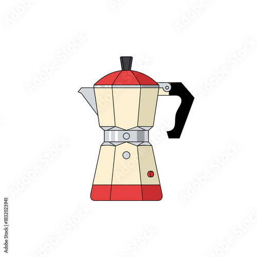 Stylized moka pot illustration exhibiting clean lines and geometric design approach