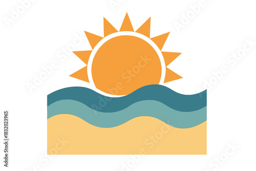 Bright sun rising over tranquil waves at the beach during a calm summer morning