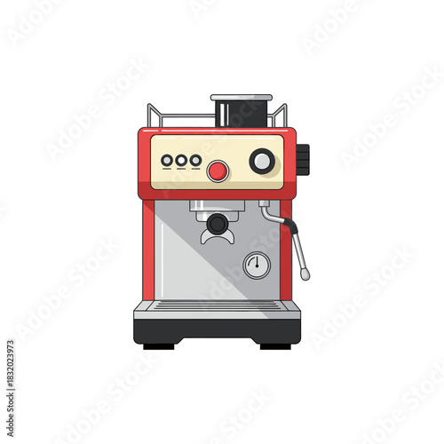 Stylish red espresso machine rendering for professional gourmet coffee creation at home or cafe use