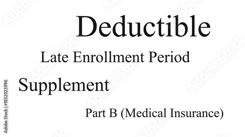 Looping cycle of confusing Medicare words in black type with an alpha channel for an overlay