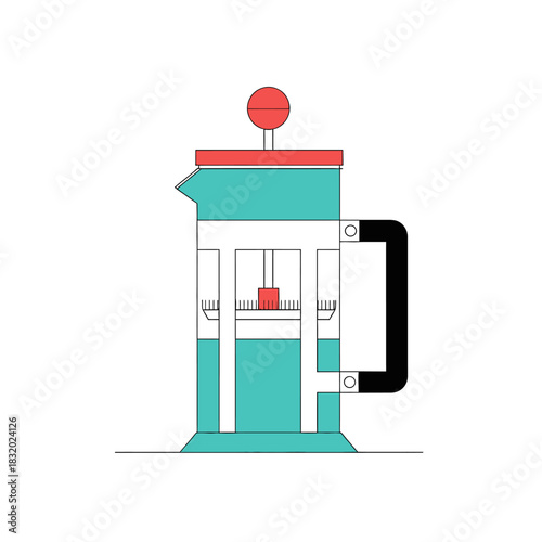 Stylish french press illustration with a blend of teal and red for aesthetic appeal