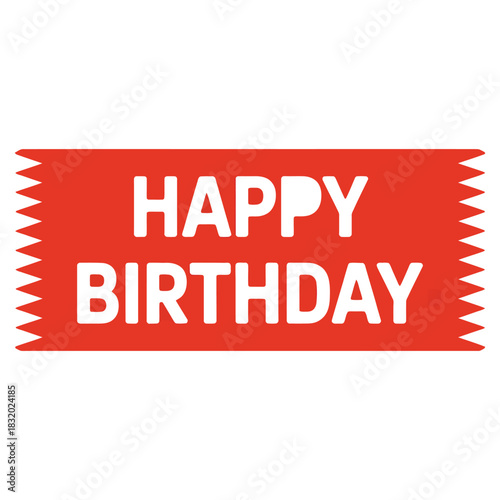 Festive red banner with white text proclaiming happy birthday in a celebratory and cheerful design