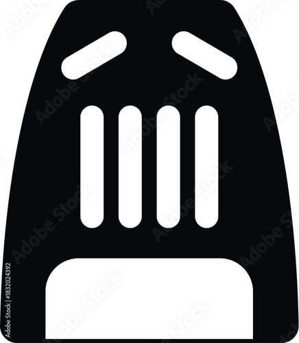 Abstract helmet presenting a sad emotion in a minimalist black and white vector design