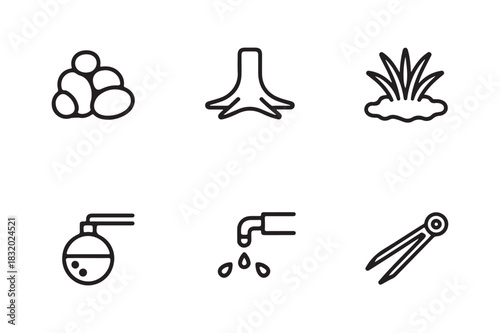 Gardening and horticulture icons representing tools and elements