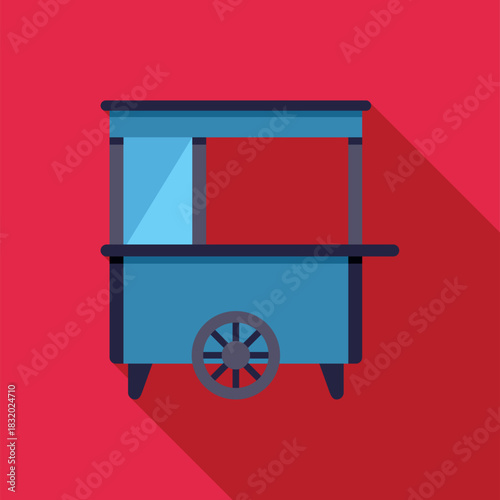 Blue food cart on wheels presenting street food or market stall icon