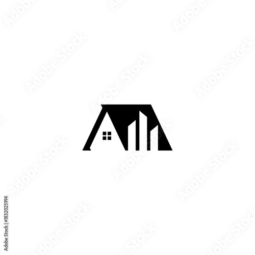 house rooftop with building shape logo icon vector template