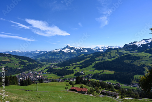 View from Gaisberg above Kirchberg in Tirol towards the Brixental valley and the Kitzbühel Alps