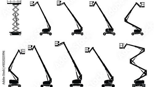 Different types of lifting platforms and aerial work platforms shown