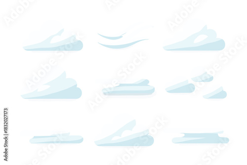 Soft white clouds in various shapes against a clear background illustrating different cloud formations