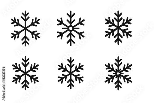 Unique snowflake designs displayed in a simple grid pattern on a white background