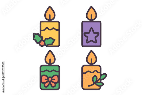 Colorful candles with festive designs for holiday decorations