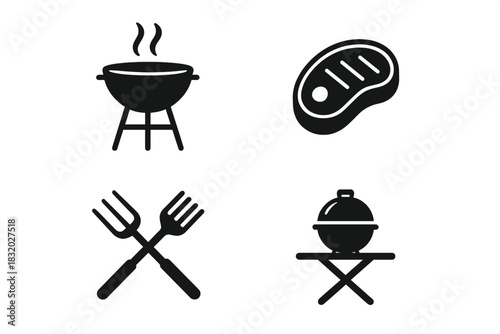 Summer barbecue plan with grill, steak, and utensils for outdoor cooking at a friendly gathering