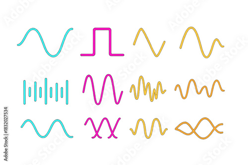 Visual representation of various waveforms and signal patterns used in electronics and signal processing