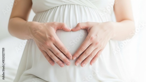 Wallpaper Mural Pregnant woman's hands shape a heart on her belly in a soft, bright setting showcasing maternity care Torontodigital.ca