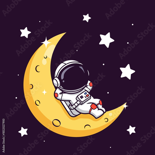 Astronaut contemplates the cosmos while seated upon the lunar crescent in silent reverie
