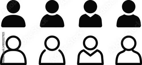 user icon, person icon, profile icon, avatar icon, silhouette, icon set, people icon, man icon, woman icon, generic person, symbol, graphic, design, black, white, isolated, white background, outline, 
