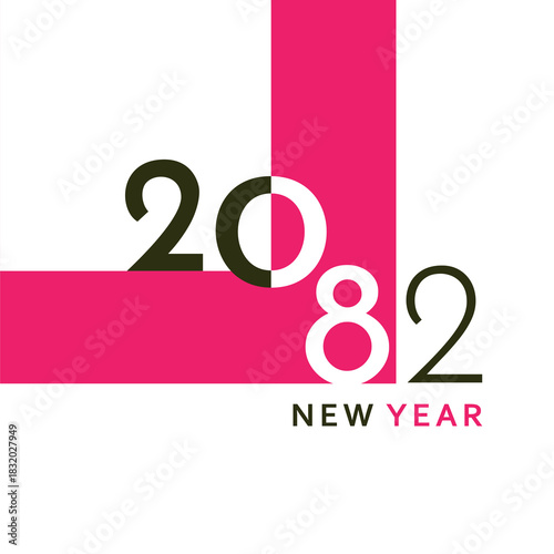 A clean and modern New Year 2082 artwork with bold black typography and a simple geometric layout. Perfect for greeting cards, banners, posters, digital content, and festive graphic projects.