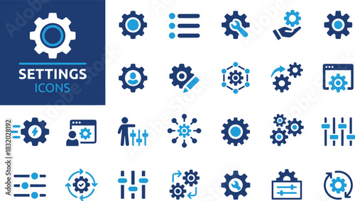 settings, configuration, icons, set, collection, gear, cogwheel, wrench, tools, options, preferences, customization, control panel, sliders, dashboard, interface, user, profile, computer, screen, brow