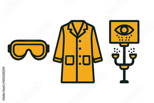 Protective gear with lab coat and equipment for scientific experiments in a research setting