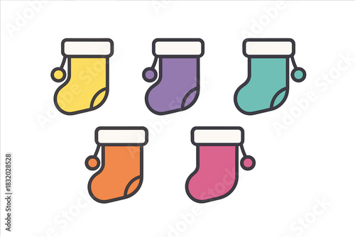 Colorful Christmas stockings in various shades arranged for festive decoration