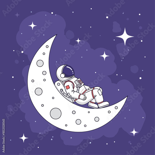 Dreamy spaceman: an astronaut rests on the moon amidst the stars in the infinite cosmic journey